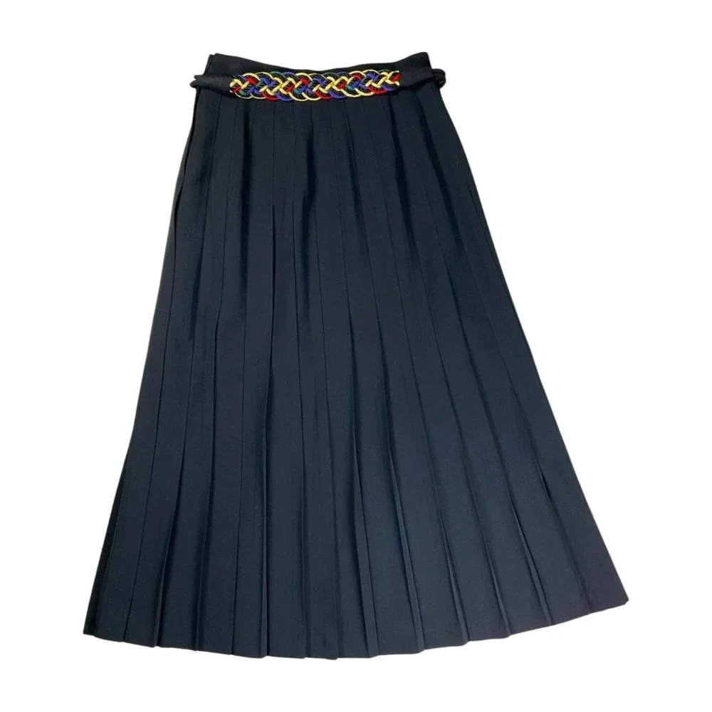 Austin Reed Vintage Pleated Black Wool Midi Skirt Size 10 29" - Picture 1 of 9
